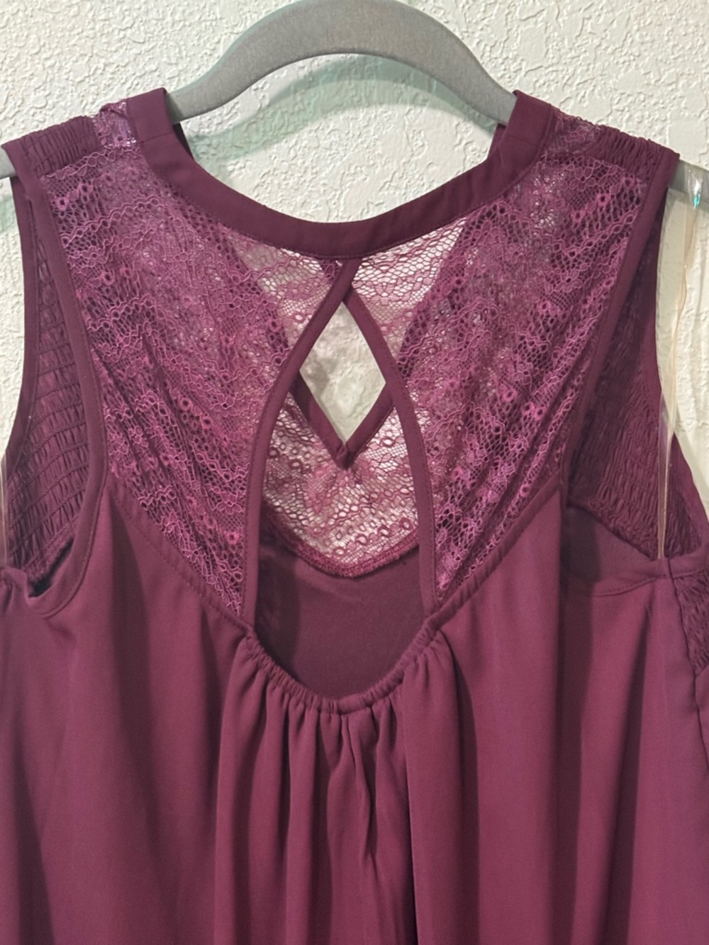 JODI KRISTOPHER Sleeveless Lace Yoke Ruffle Hem Dress S 18” p2p Wine NWOT - Picture 5 of 12